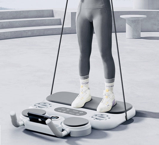 Neat multifunctional push-up board showing resistance bands and workout platform with a person exercising